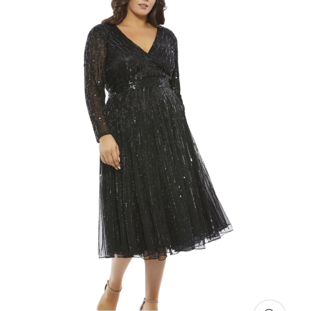 SEQUINED V-NECK TEA LENGTH COCKTAIL DRESS (PLUS) 5529
